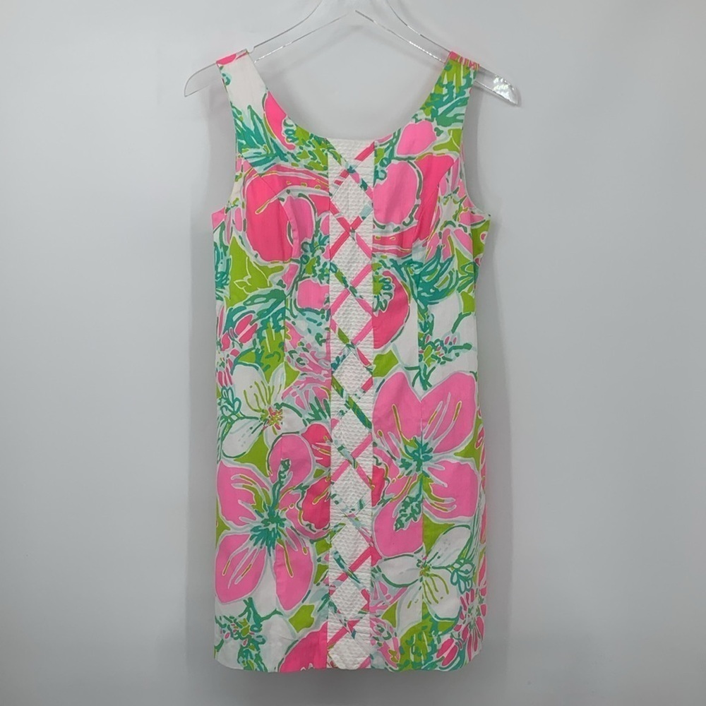 Lilly Pulitzer Cathy shift dress sleeveless Don't Give a Cluck pink green blue 2
